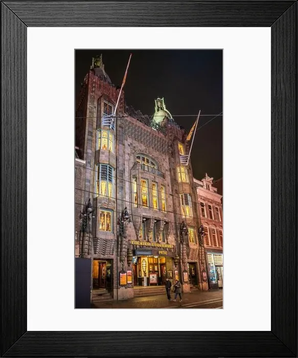 Framed Print : Amsterdam May 18 2018 - Night view of the front of the famous ciname Tuschinski. located at the Reguliersbreestraat near the Rembrandtplein