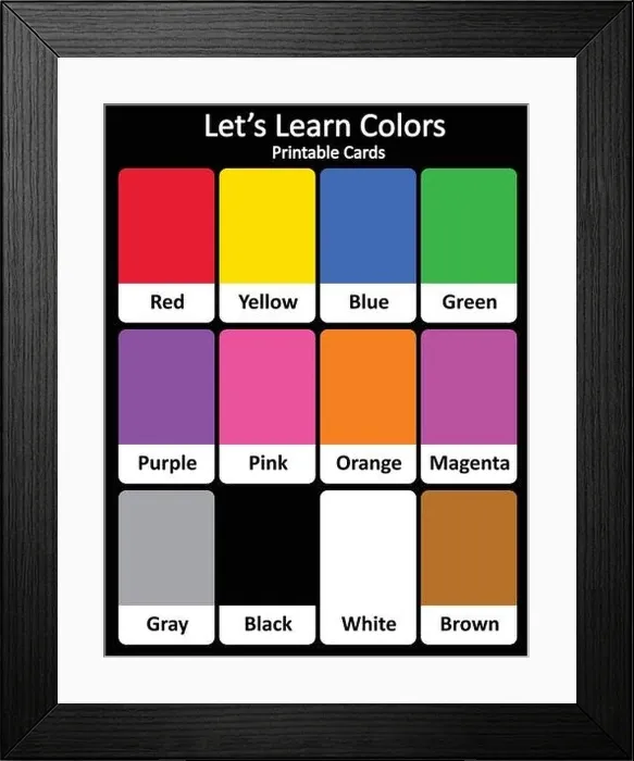 Framed Print : Printable flash card colletion for colors and their names for preschool  /  kindergarten kids | let's learn colors