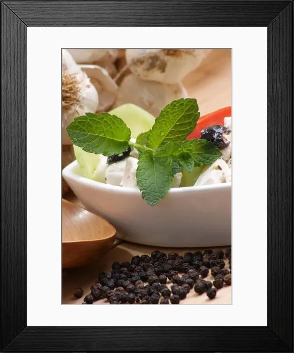 Framed Print : organic Greek salad in a white bowl Framed Print : organic Greek salad in a white bowl