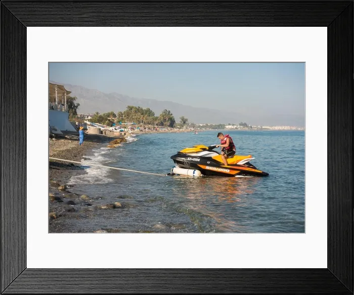 Framed Print : Jet ski on a trailer pulled out of the water, San Pedro, Marbella, Spain Framed Print : Jet ski on a trailer pulled out of the water, San Pedro, Marbella, Spain