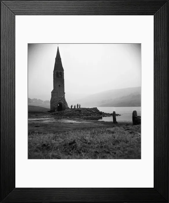 Framed Print : Archive photo of the spire of Derwent Church, Derbyshire. The village of Derwent was demolished in order to create the Ladybower Reservoir to provide Framed Print : Archive photo of the spire of Derwent Church, Derbyshire. The village of Derwent was demolished in order to create the Ladybower Reservoir to provide