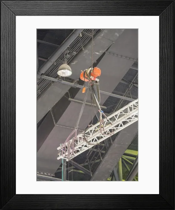 Framed Print : chain hoist lifting steel frame Framed Print : chain hoist lifting steel frame