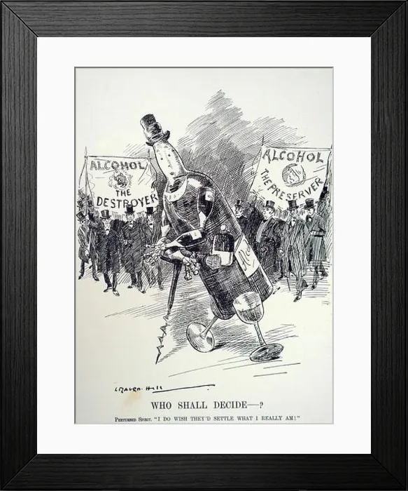 Framed Print : Cartoon commenting on the Temperance Movement. The Temperance movement is a social movement against the consumption of alcoholic beverages Framed Print : Cartoon commenting on the Temperance Movement. The Temperance movement is a social movement against the consumption of alcoholic beverages