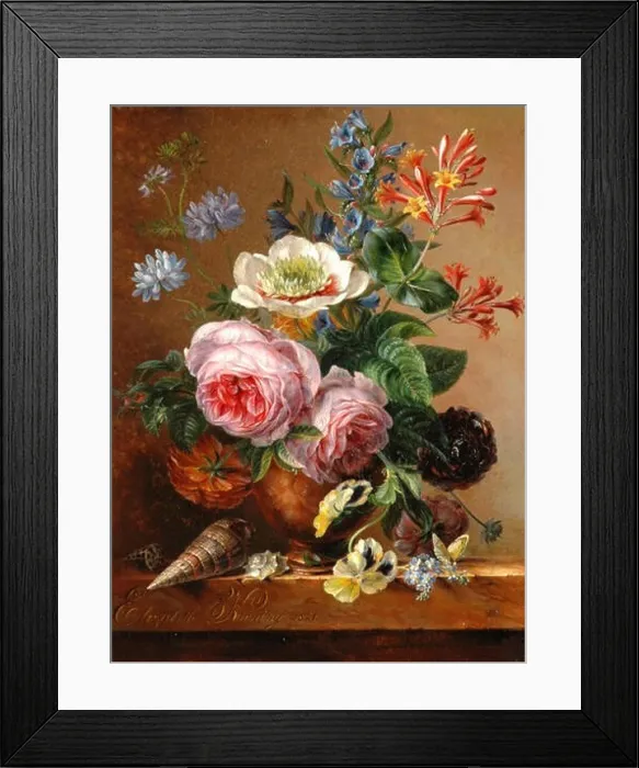 Framed Print : English: Flower still life on a marble slab Still Life of Flowers on a Marble Slab. 1841. Elisabeth Johanna Koning - Pronkstilleven op marmeren plint Framed Print : English: Flower still life on a marble slab Still Life of Flowers on a Marble Slab. 1841. Elisabeth Johanna Koning - Pronkstilleven op marmeren plint