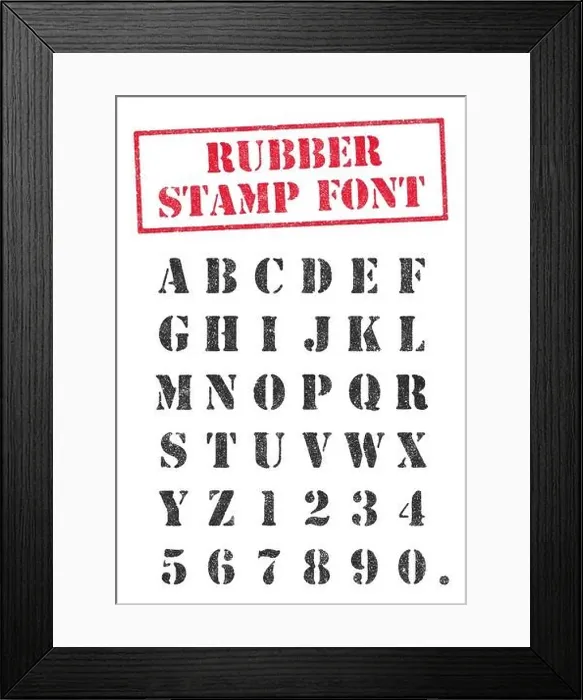 Framed Print : Vector illustration of an stencil rubber stamp font