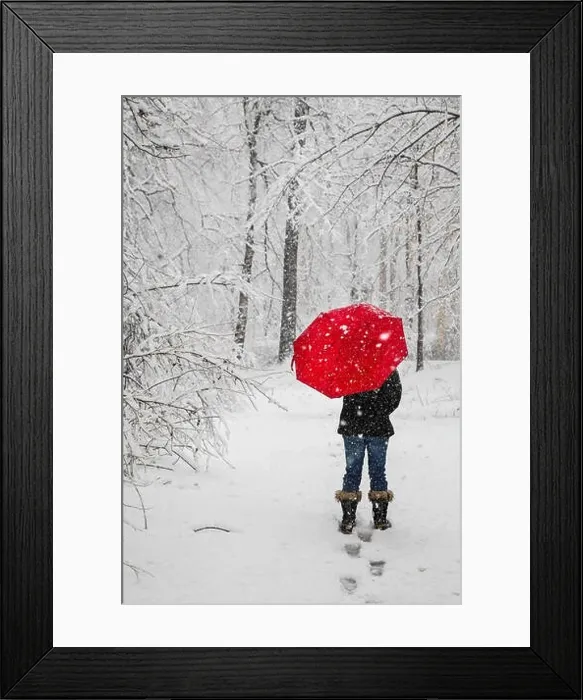 Framed Print : Red Umbrella in Snowstorm Framed Print : Red Umbrella in Snowstorm