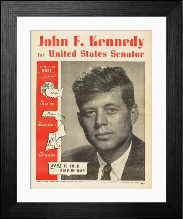Framed Print : John F. Kennedy - 1952 United States Senate Campaign Newspaper