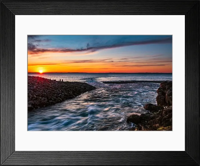 Framed Print : River flowing into the ocean at low tide during sunset Framed Print : River flowing into the ocean at low tide during sunset