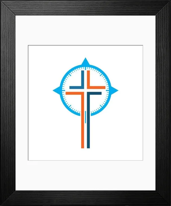 Framed Print : Color Christian Cross icon with Compass. Vector illustration. Concept christian symbol in flat design Framed Print : Color Christian Cross icon with Compass. Vector illustration. Concept christian symbol in flat design