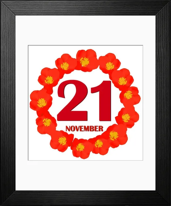 Framed Print : November 21 icon. For planning important day. Banner for holidays and special days with flowers. 21st of November icon. Illustration Framed Print : November 21 icon. For planning important day. Banner for holidays and special days with flowers. 21st of November icon. Illustration