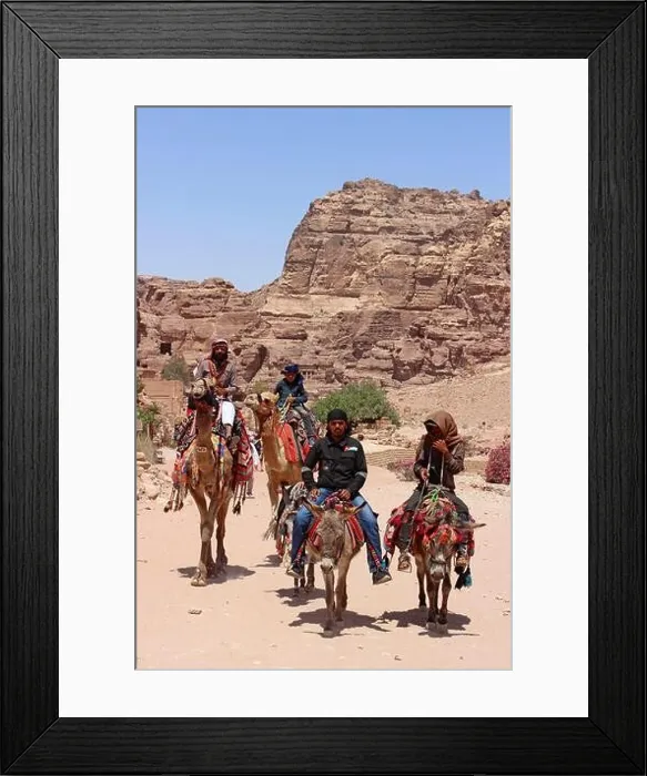 Framed Print : Donkey and Camel Riders at Petra, Jordan Framed Print : Donkey and Camel Riders at Petra, Jordan