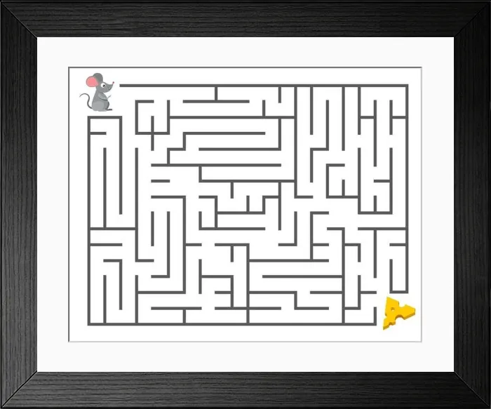 Framed Print : Cute mouse searching cheese. Kids maze puzzle, labyrinth vector illustration. Game labyrinth for development of thinking mental, mouse in labyrinth Framed Print : Cute mouse searching cheese. Kids maze puzzle, labyrinth vector illustration. Game labyrinth for development of thinking mental, mouse in labyrinth