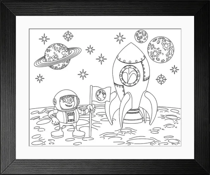 Framed Print : Rocket astronaut and Planets Space Cartoon Scene Framed Print : Rocket astronaut and Planets Space Cartoon Scene