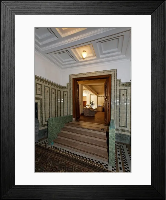 Framed Print : Hotel Huize Glory, ostentatious villa from the 20s, entrance hall in the style of the Amsterdam School, Bergen aan Zee, Holland Framed Print : Hotel Huize Glory, ostentatious villa from the 20s, entrance hall in the style of the Amsterdam School, Bergen aan Zee, Holland