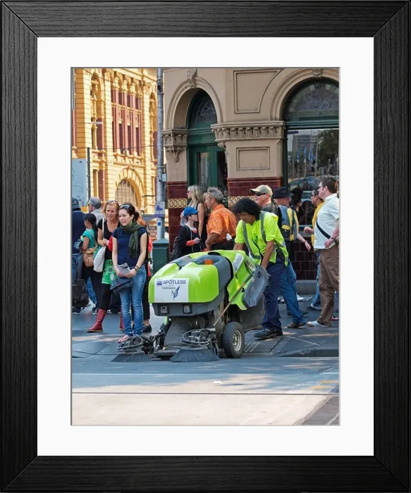 Framed Print : STREET CLEANING MACHINE ON SWANSTON STREET MELBOURNE VICTORIA AUSTRALIA Framed Print : STREET CLEANING MACHINE ON SWANSTON STREET MELBOURNE VICTORIA AUSTRALIA