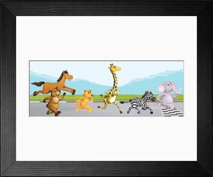 Framed Print : Wild animals running in race illustration Framed Print : Wild animals running in race illustration