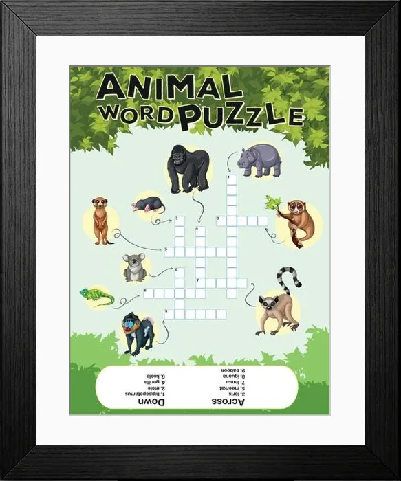 Framed Print : Game design for animal word puzzle illustration Framed Print : Game design for animal word puzzle illustration