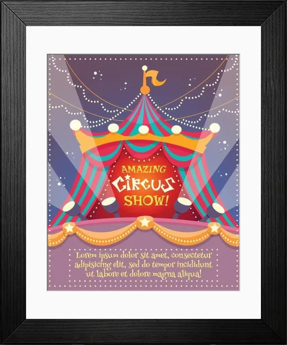 Framed Print : Circus vintage poster with tent and amazing circus show text vector illustration Framed Print : Circus vintage poster with tent and amazing circus show text vector illustration