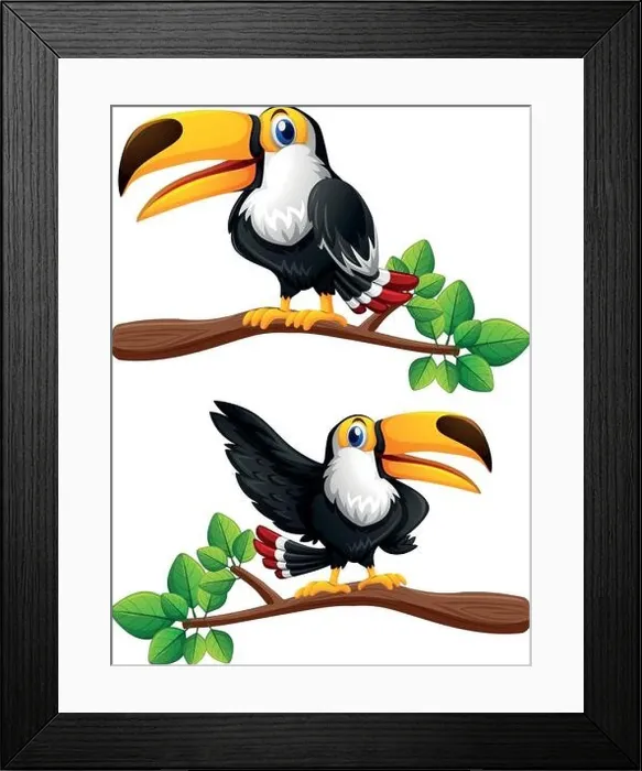 Framed Print : Two toucan birds on branches illustration Framed Print : Two toucan birds on branches illustration
