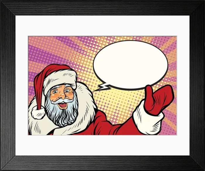Framed Print : Promoter Santa Claus with comic bubble Framed Print : Promoter Santa Claus with comic bubble