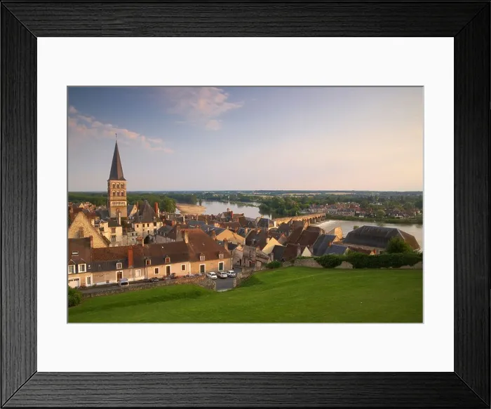 Framed Print : Old town of La-Charité-sur-Loire, stone bridge over the Loire river, Church and former monastery Notre Dame in the background, T Framed Print : Old town of La-Charité-sur-Loire, stone bridge over the Loire river, Church and former monastery Notre Dame in the background, T