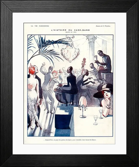 Framed Print : Histoire Du Jazz Band, 1921, Aujourdhui, au pays des poires, les negres, pour senricher, font danser les blancs Framed Print : Histoire Du Jazz Band, 1921, Aujourdhui, au pays des poires, les negres, pour senricher, font danser les blancs