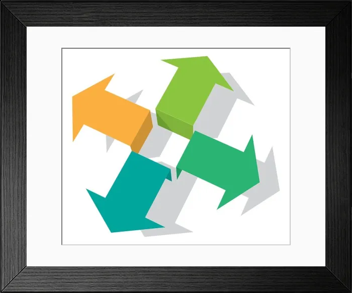 Framed Print : Four green arrows pointing into different directions Framed Print : Four green arrows pointing into different directions