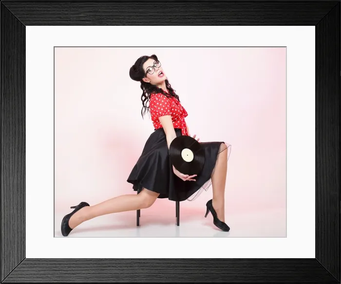 Framed Print : style Sexy phonography analogue record American Girl pin-up retro woman Framed Print : style Sexy phonography analogue record American Girl pin-up retro woman