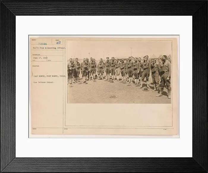 Framed Print : Soldiers training at the Gas Defense School at Camp Bowie in Fort Worth, Texas Framed Print : Soldiers training at the Gas Defense School at Camp Bowie in Fort Worth, Texas