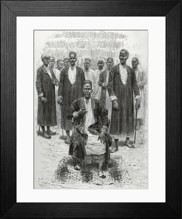 Framed Print : Africa Central. Mutesa o Mtesa I (1837-1884) el Kabaka (rey) del Reino de Buganda (actual Uganda), y sus principales dignatarios. Grabado Framed Print : Africa Central. Mutesa o Mtesa I (1837-1884) el Kabaka (rey) del Reino de Buganda (actual Uganda), y sus principales dignatarios. Grabado