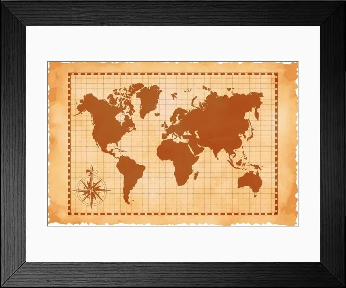 Framed Print : Old vintage world map vector illustration Framed Print : Old vintage world map vector illustration