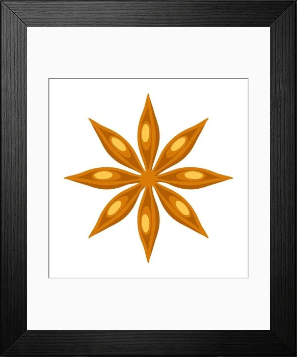 Framed Print : Stylized illustration of star anise. Image for design. Symbol in hand drawn style Framed Print : Stylized illustration of star anise. Image for design. Symbol in hand drawn style