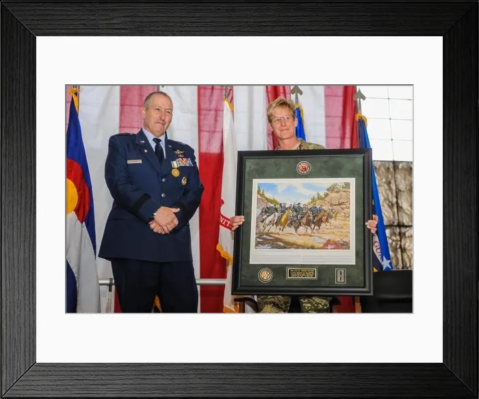 Framed Print : Colorado Army National Guard Brig. Gen. Laura Clellan, Land Component Commander, presents United States Air Force Maj. Gen. H Framed Print : Colorado Army National Guard Brig. Gen. Laura Clellan, Land Component Commander, presents United States Air Force Maj. Gen. H