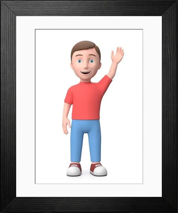 Framed Print : Young Kid Waving. 3D Cartoon Character Isolated on White Framed Print : Young Kid Waving. 3D Cartoon Character Isolated on White