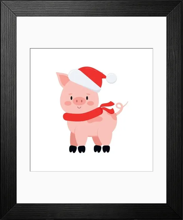 Framed Print : Cute christmas pig vector icon isolated on white background Framed Print : Cute christmas pig vector icon isolated on white background