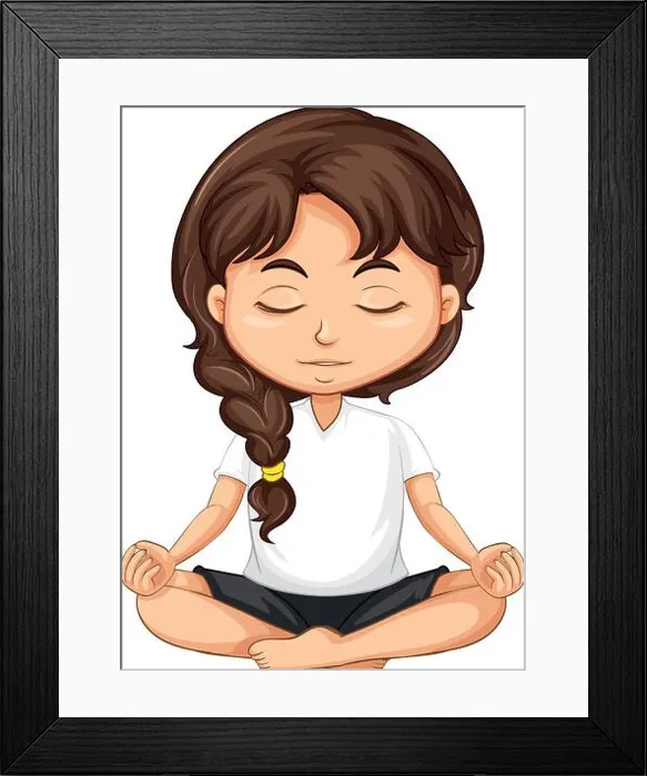 Framed Print : A girl meditation on white background