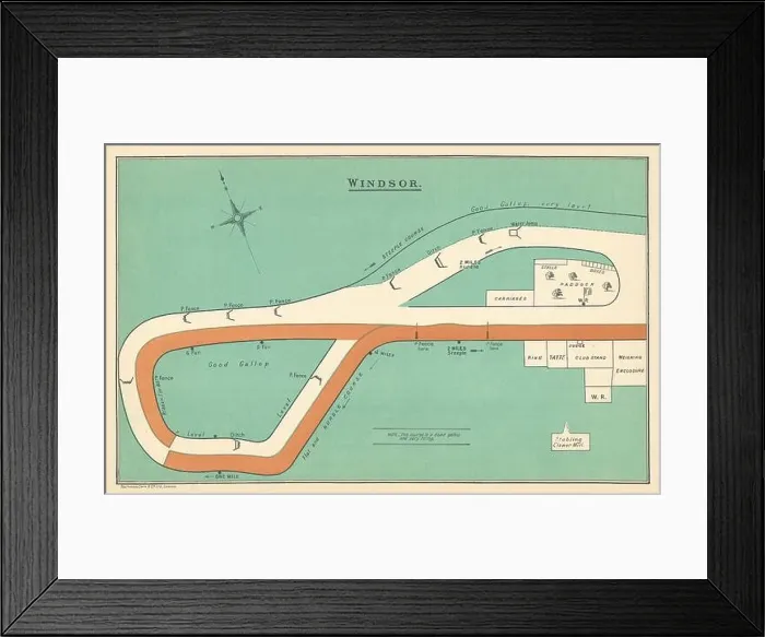 Framed Print : Windsor racecourse, Berkshire. BAYLES 1903 old antique vintage map plan chart