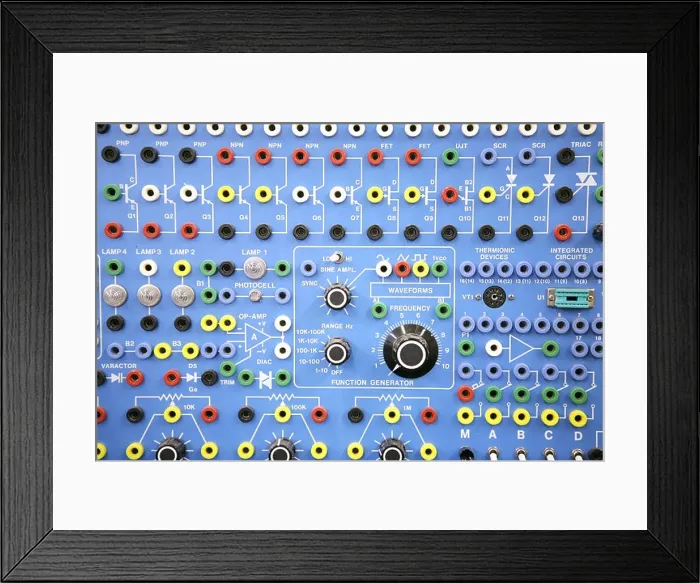 Framed Print : Electronics Systems Lab used to train technicians in a vocational education setting Closeup background
