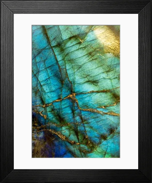 Framed Print : Macro Photo of a Surreal Green and Blue Iridescent Labradorite Rock Framed Print : Macro Photo of a Surreal Green and Blue Iridescent Labradorite Rock