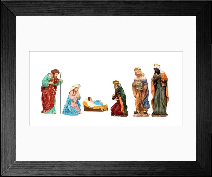 Framed Print : Traditional Christmas nativity scene with Mary and Joseph and baby Jesus isolated on a white background Framed Print : Traditional Christmas nativity scene with Mary and Joseph and baby Jesus isolated on a white background