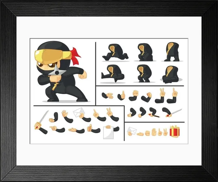 Framed Print : Game Asset Mascot Black Japanese Ninja Warrior Isolated Vector Drawing Framed Print : Game Asset Mascot Black Japanese Ninja Warrior Isolated Vector Drawing