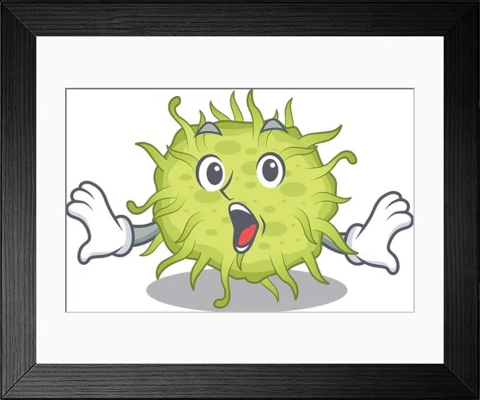 Framed Print : Cartoon design style of bacteria coccus has a surprised gesture Framed Print : Cartoon design style of bacteria coccus has a surprised gesture