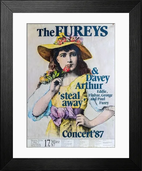 Framed Print : The Fureys & Davey Arthur Steal Away concert Munich 1987, Musical concert poster Framed Print : The Fureys & Davey Arthur Steal Away concert Munich 1987, Musical concert poster