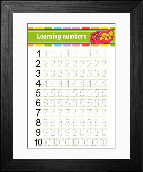 Framed Print : Number 1-10. Trace and write. Handwriting practice Framed Print : Number 1-10. Trace and write. Handwriting practice
