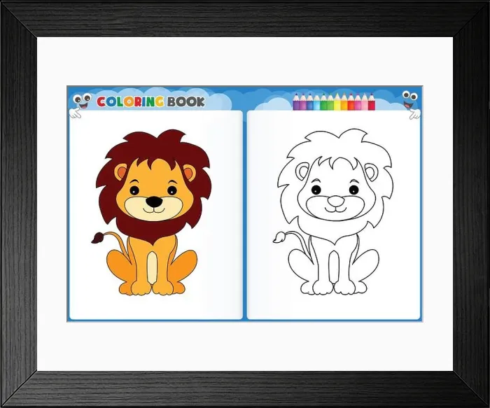 Framed Print : Coloring page cute lion with colorful sample printable worksheet for preschool / kindergarten kids to improve basic Framed Print : Coloring page cute lion with colorful sample printable worksheet for preschool / kindergarten kids to improve basic