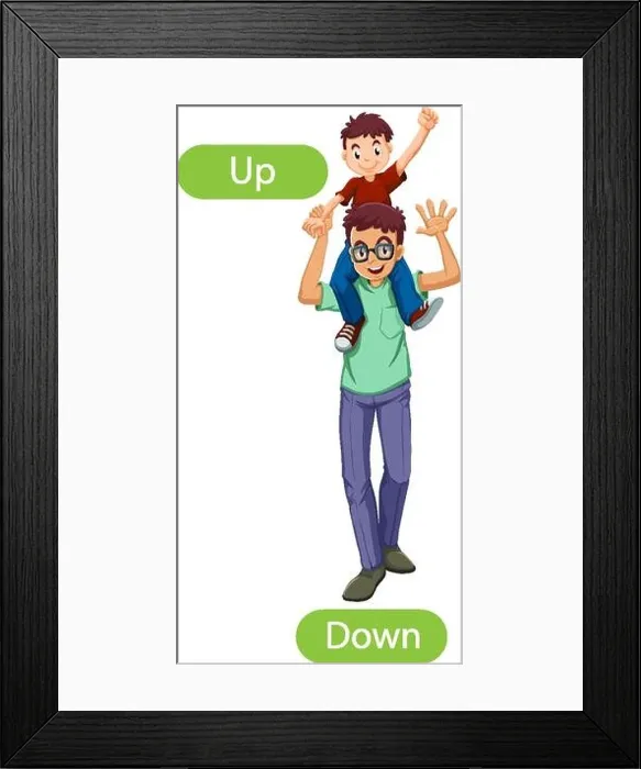 Framed Print : Opposite words with up and down illustration Framed Print : Opposite words with up and down illustration