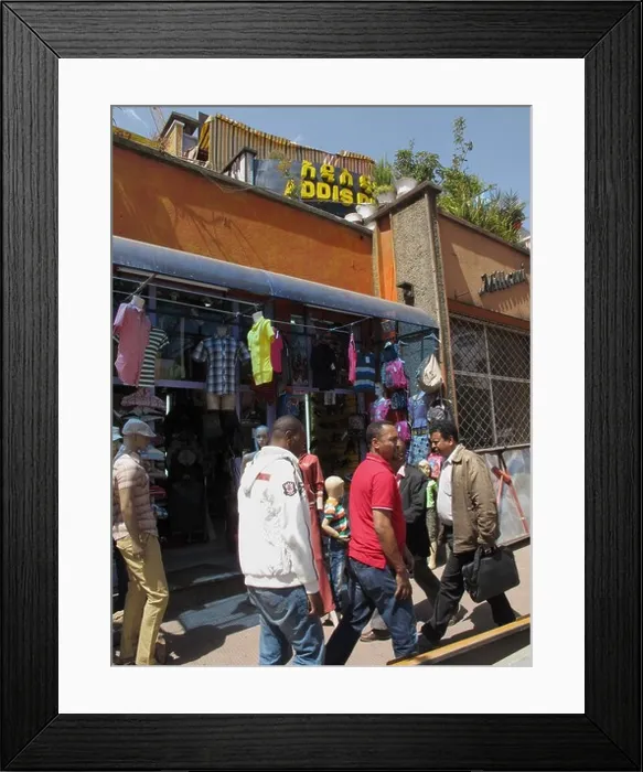 Framed Print : Men fashion clothes shops in the streets of Addis Ababa, Ethiopia