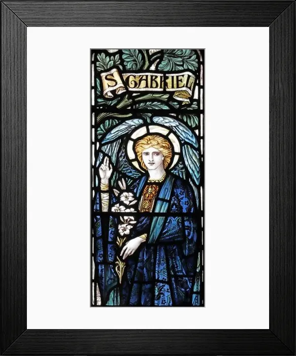 Framed Print : A stained glass window of 1902 (designer J W Brown) by James Powell & Sons depicting Angel gabriel Framed Print : A stained glass window of 1902 (designer J W Brown) by James Powell & Sons depicting Angel gabriel