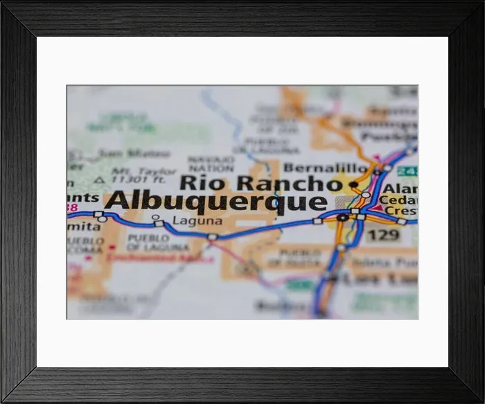 Framed Print : Albuquerque New Mexico USA shown on a Geography map or road ma Framed Print : Albuquerque New Mexico USA shown on a Geography map or road ma
