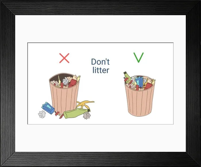 Framed Print : Do not litter. Throw trash in the rubbish bin Framed Print : Do not litter. Throw trash in the rubbish bin
